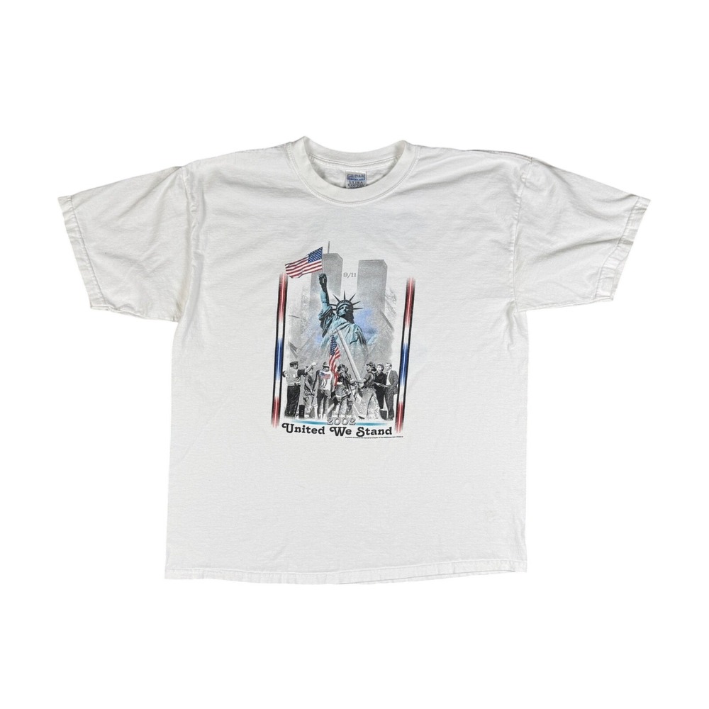 Vtg 9/11 United We‎ Stand Tribute T-shirt Men's XL White 2002 Memorial USA Y2K